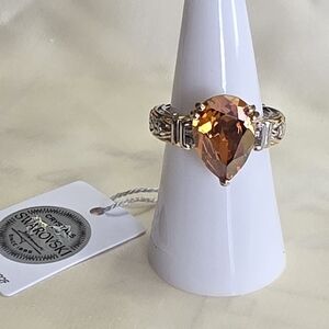 Swarovski Copper Crystal With ION Plated 18K YG &Platinum Bond Brass Ring Size 7